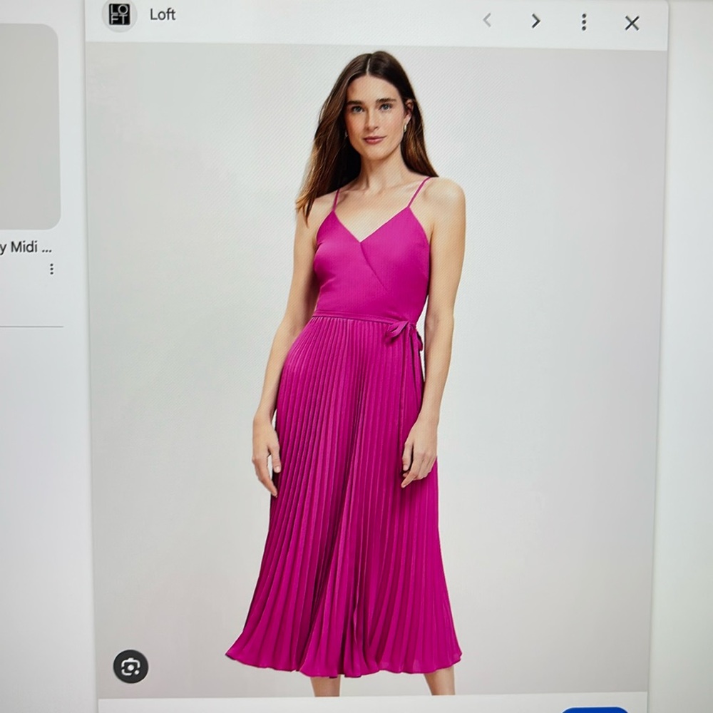 LOFT Women’s size 12 ‘Pleated Crossover Strappy Midi Dress’ in Magenta Shadow - Picture 9 of 9